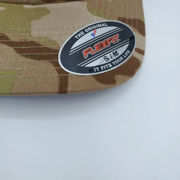 NWT Hooey Chris Kyle Brown Camo Men's Trucker Hat Flexfit American Flag S-M - Picture 2 of 15